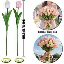 12-częściowy bukiet sztucznych białych tulipanów, odpowiedni do dekoracji weselnych wewnątrz i na zewnątrz, bukietów ślubnych, dekoracji do domu, sypialni, przyjęć urodzinowych, aranżacji kwiatowych w biurze, salonu, kuchni i jadalni, dekoracji pokojów w kolorze różowym. - Wielokolorowe - Zobacz 6
