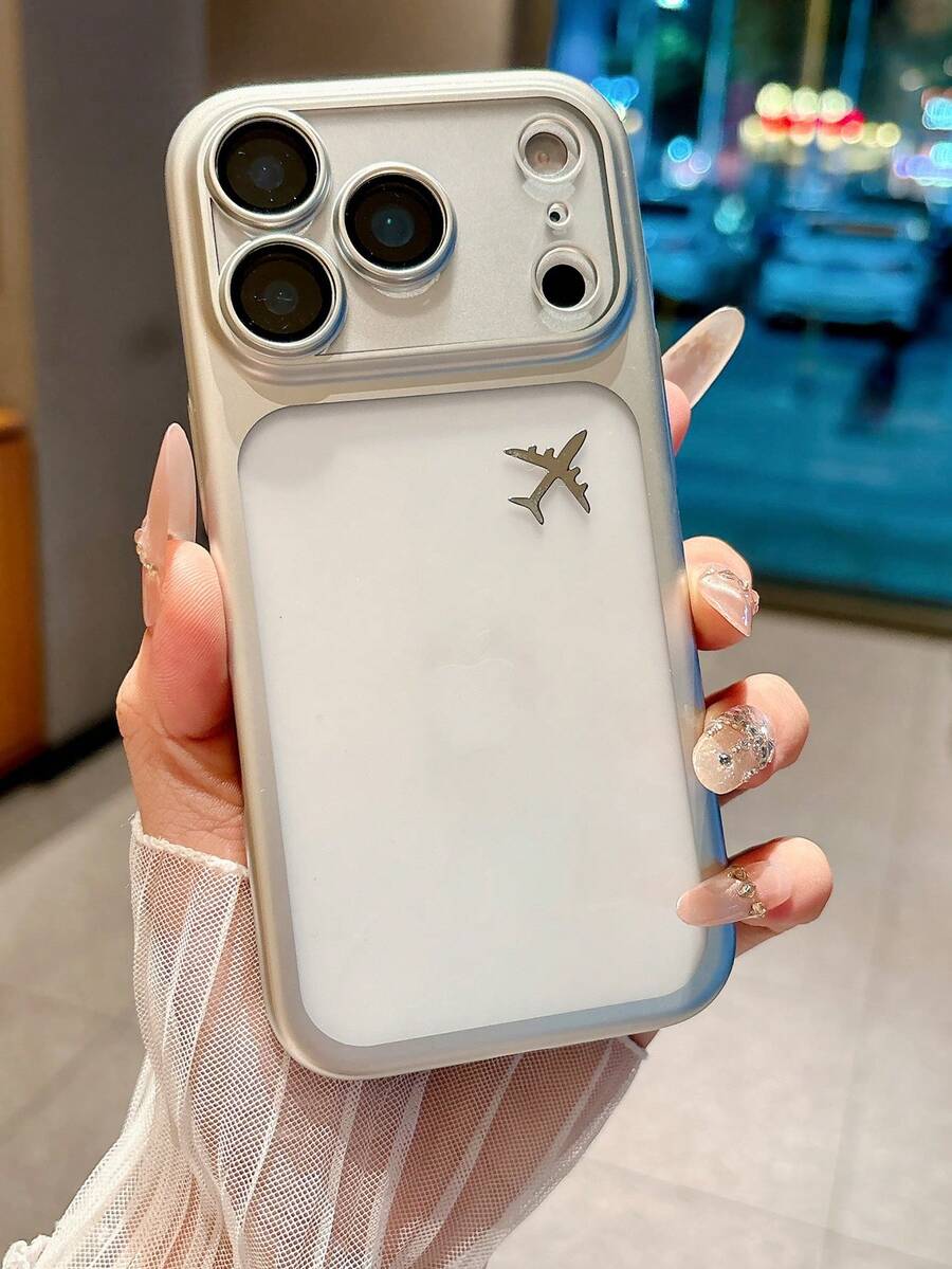 17 Pro Max Phone Case, Transparent Matte Anti-Fall Hard Shell, Slim Protective Cover Compatible With Iphone 17 Pro, Suitable For Men And Women - Silver + Airplane Logo - View 1