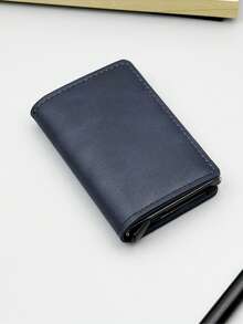 1pc Fashion Business Men's Wallet, Carbon Fiber Card Box, Automatic Pop-Up Aluminum Alloy RFID Card Holder, PU Leather Anti-Theft Anti-Magnetic Card Wallet - A - View 9