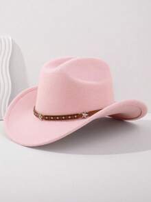 1顶返校季西部牛仔帽，男女通用，毛毡软羊毛帽，皮带扣牛仔帽，适合万圣节、节日派对、日常休闲等场合。 - 款式1 - 查看 5