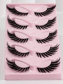 5 pares de pestañas postizas de estilo manga de ojo de gato con tallo transparente, banda transparente 3D, pestañas postizas largas y naturales con aspecto realista y desordenado, esquinas exteriores extendidas, estilo de ala inclinada. - Negro - Ver 2