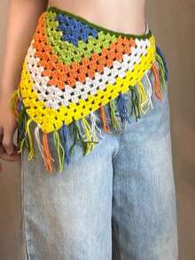 Bohemian Style Mesh Lace Belt, Suitable For Women, Versatile Accessory, Can Be Paired With Dresses, Jeans, Also Can Be Used As Waist Decoration, Suitable For Beach/Photography Occasions. Knitted Headband, Autumn/Winter Headband, Women's Holiday Costume Headpiece, Elegant Scarf, Soft Headband. - Multicolor - View 3