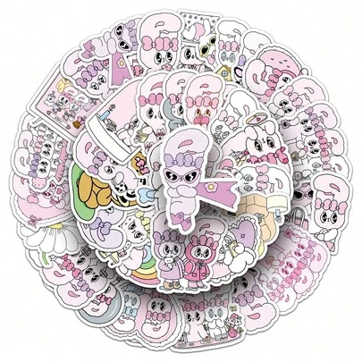 50张可爱复活节兔子贴纸，剪贴簿美学贴纸套装，时尚卡通贴纸，复活节兔子周边商品，防水乙烯基复活节兔子装饰贴纸，适用于水瓶、电脑、笔记本电脑、手机、行李箱、笔记本、冰箱等。