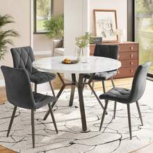 Modern And Simple Round Marble Dining Table (1m Diameter), Black X-Shaped Coffee Table With Metal Stand, Sturdy And Durable, A Must-Have For An Elegant Home - Black and White - View 6