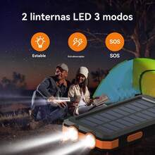 Banco de energía solar 2025 de 20000 mAh: cargador portátil con panel solar, puertos USB duales QC3.0, linterna LED, batería externa duradera para teléfonos y dispositivos electrónicos, ideal para viajes y campamentos. - Multicolor - Ver 4