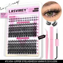 Lasvirey 130PCS Fluffy Spiky Clusters Lash Manga Lashes Thin Clear Band Lash Clusters 5-16mm DIY Lash Extension Kit Natural Look & Wispy Eyelash Extensions With Makeup Tool Bond Tweezers At Home Use - Black - View 9