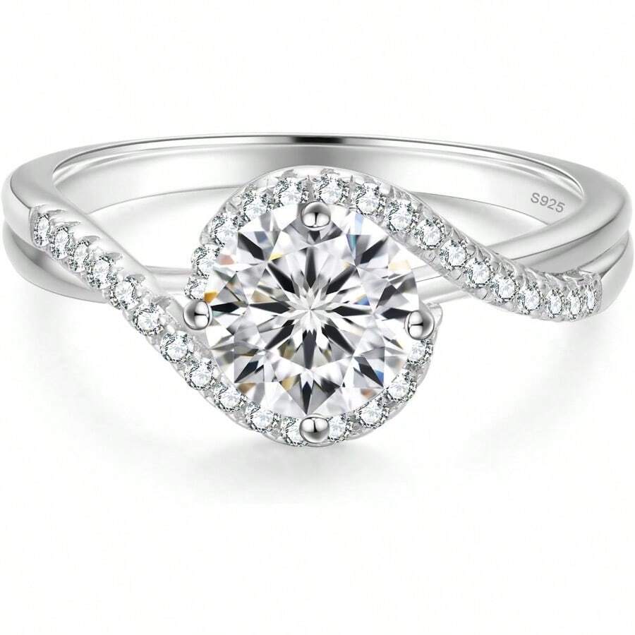KRKCLIFE Moissanite Ring Engagement Rings For Women Promise Rings With 14K White Gold Plate D Color VVS1 Simulated Diamond Wedding Bands 925 Sterling Silver Eternity Rings Diamond Rings 0.5-1.5 Carat Size 5-8 - 10CT - View 1