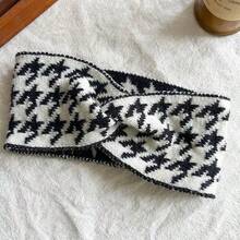 3pcs Women's Black & White Houndstooth Wool Headband, Fashion New Style Cross Wide Knitted Elastic Headband For Autumn/Winter Women Hair Accessories Elegant Hair Band - Multicolor - View 5