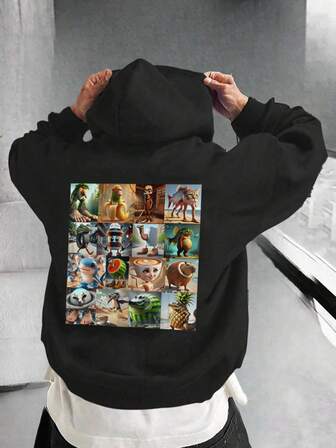 1pc Tween Boys' Casual Printed Pullover Hoodie Sweatshirt, Warm Thermal Lined, Long Sleeve, Autumn/Winter, Student/Youth Clothing - Fun And Colorful Hoodie To Inspire Kids' Imagination