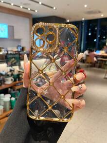 1件裝 鑽石格紋 6D 電鍍 TPU 手機殼，適用於 iPhone 17/16/XR/XS Max/11/18 Pro/11 Pro Max/12/Phone 12 Pro/11 Pro Max/12/12 Pro/12 Pro Max/13/13 Pro/13 Pro Max/14/14 Pro/16 Plus/14 Pro Max/15/15 Pro/15 Plus/15 Pro Max，保護殼 - 金色 - 查看 21