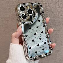 【可愛いハートデザイン】 17promax/16pro/15plus/14/13/12/11用 電鋳加工 衝撃吸収 防摔スマホケース スタイリッシュデコレーション 携帯保護 軽量耐久性 日常使用・外出に最適 ユニークなデザインで個性を際立たせる スマ - シルバー - チェックする 2