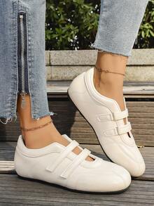 Women's Casual Strap Retro French Mary Jane Flat Round Toe Slip-On Shoes, Comfortable, Lightweight, Fashion, Versatile, Spring/Autumn - White - View 3