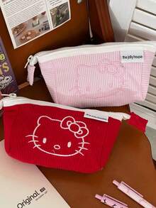 1个粉色可爱女孩小收纳袋，学生文具盒，灯芯绒大容量铅笔盒 - 彩色 - 查看 3