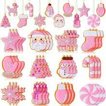 36pcs Pink Christmas Tree Decorations, Xmas Colorful Balls, Candy Cane, Gingerbread, Snowflake Tree Decor, Silicone Winter Gingerbread Hanging Ornaments, Suitable For Holiday Party Christmas Decoration - Pink - View 1
