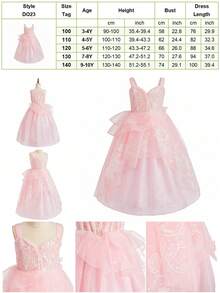 8pcs/Set Girls Pink Tulle Sequin Sleeveless Dress Accessories Set, Children Princess Christmas Carnival Party Cosplay Dress Outfit - Pink - View 10