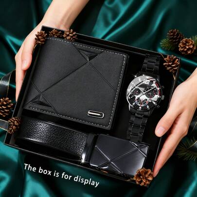 3pcs Men's Watch + Belt + Wallet Set, Fashionable Casual Business Sports Luxury Men's Watch Gift, Suitable For Daily Wear And Holiday Gifts, Designed Specifically For Men, No Gift Box