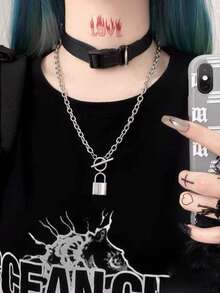 1 chiếc vòng cổ mặt khóa bằng thép titan tối giản phong cách Gothic-Punk dành cho nam giới, phù hợp để đeo hàng ngày và trong những dịp đặc biệt, thiết kế cổ điển, thời trang và cao cấp, quà tặng hoàn hảo cho lễ hội, kỷ niệm ngày cưới, quà tặng cho cặp đôi - Bạc - Xem 3