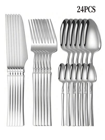 Bộ đồ ăn bằng thép không gỉ 4/16/24 chiếc, Bộ dao nĩa bít tết kiểu Tây, Thích hợp cho nhà bếp gia đình, phòng ăn, đám cưới, tiệc tùng, quà tặng ngày lễ