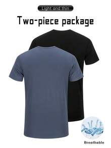 2pcs Men Mesh Sports Set, Ultra-Thin Fitness T-Shirt And Casual Workout Outfit, Running Suit - Grey - View 3