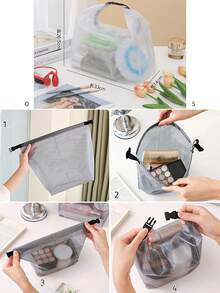 1pc Gray Multifunctional Handheld Toiletry Bag Buckle Design, Portable Waterproof Storage Bag, Fitness Clothing, Swimming Bathroom, Large Capacity Bundle Pocket, Men's And Women's Outdoor Travel Toiletry Bag - Multicolor - View 3