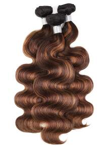 Păr uman Balayage 4x4, cu închidere din dantelă, fără partea laterală, cu 3 bucăți de mănuși ondulate, maro, cu șuvițe, 3 bucăți de păr uman ondulat, cu închidere din dantelă, țesături de păr uman ondulat, cu șuvițe