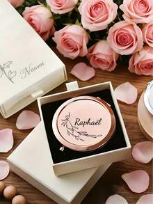 1 pieza Espejo compacto personalizado grabado en acero inoxidable, decorado con un patrón de flor de cumpleaños - Nombre personalizable, adecuado para mujeres, damas de honor, bodas, cumpleaños, Navidad, espejo de bolsillo elegante y portátil, regalo personalizado | Espejo de bolsillo exquisito | Accesorio grabado, cómodo y fácil de usar - Multicolor - Ver 4