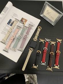 1pc Crocodile Grain Metal Rhinestone Band, Casual White, Apricot, Burgundy, Khaki, Brown, Purple, Black, Simple & Elegant Leather Strap For 49mm, 41mm, 40mm, 38mm, 45mm, 44mm, 42mm, 41mm Series 11, 10, 9, 8, 7, 6, 5, 4, 3, 2, 1, Ultra, SE - Multicolor - View 3