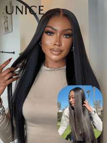 Hair Yaki Straight Wear Go Glueless Wig Pre Bleached 7x5 Lace Closure Wig 100% Human Hair Bye-Bye Knots Wig Pre Plucked Pre Cut Pre Plucked Lace Front Wig With Elastic Drawstring 360 Cozy Hug Unice Wigs For Women