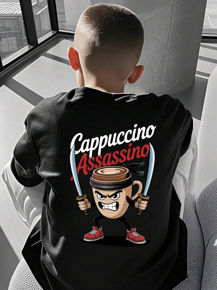 1pc Boys' Casual Cool Graphic Print Crew Neck Long Sleeve T-Shirt, Loose Fit Youth Streetwear Top, Autumn/Spring - Black - View 1