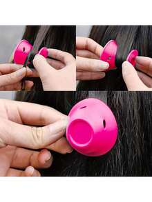 10片粉色蘑菇形自粘硅胶膜接发片，无热无损卷发棒，带透气孔，DIY蓬松造型工具，圣诞派对发饰，新年日常造型，情人节发型，适合秋冬季家庭沙龙，便携式旅行发饰 - 彩色 - 查看 4