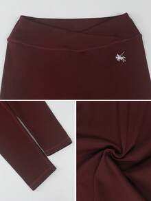 Sodalemon Women Cross Waist Fitness Leggings Training Yoga Gym No Front Seam Tights Elastic Running Sport Leggings - Burgundy - View 11