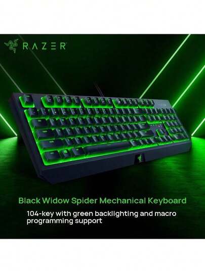 RAZER Teclado mecánico estándar Essential Spider, interruptores mecánicos, retroiluminación verde monocroma, anti-ghosting, conexión con cable, diseñado para el juego de esports