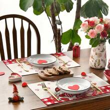 3pcs/Set,Valentine'S Day Mat Rectangular Table Mat, Machine Washable, Dwarf Couple Heart-Shaped Design, Suitable For Romantic Dinner And Party Decoration, Suitable For Family Dining Rooms And Outdoor Dining Tables - Multicolor - View 6