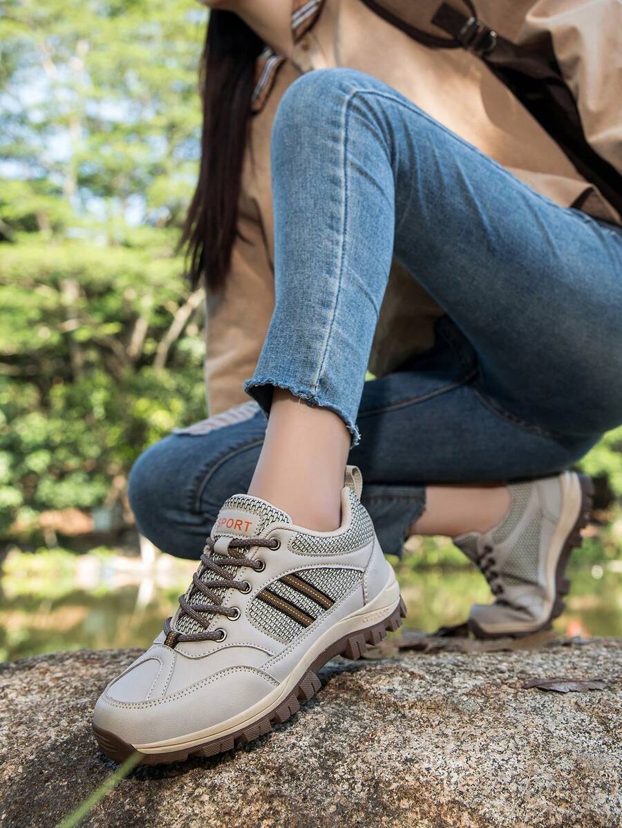 女士耐用系带户外徒步登山露营鞋,舒适休闲运动鞋 - 棕色 - 查看 1