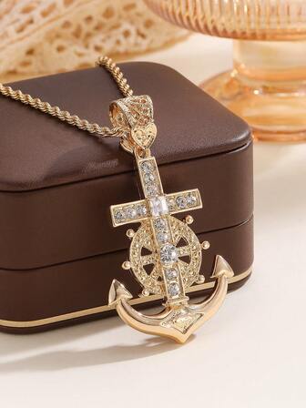 1件阿拉伯风格锚形几何吊坠项链，适合女性日常佩戴和派对场合