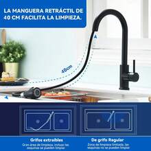 Senlesen Grifo moderno para tarjas para cocina: grifo extraíble de un solo orificio para cocina,  níquel cepillado/negro mate/cromo, llave para fregadero con monomando giratoria 360°,dos modos de flujo de agua, arco alto, agua fría y caliente, apto para cocinas, caravanas, lavaderos y barras de bar.Cocina Accesorios,Regalo de Navidad - Negro mate - Ver 2