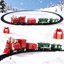 轨道小火车，廉价儿童电动轨道车玩具，复古迷你火车，带灯光和音效（开/关），不含1节5号电池，小型电动版 - 彩色 - 查看 2