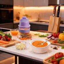 Electric Garlic Chopper, Meat Grinder, Vegetable Chopper, Portable Cordless Food Processor, USB Rechargeable Meat Grinder/Grinder, Mini Vegetable Blender, Quick Blender For Onions, Garlic, Vegetables, Fruits, Nuts And Herbs - Essential Kitchen Accessory. - Màu tím hoa cà - Xem 2