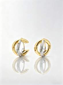 1 Pair Of Two-Color Mini Copper Earrings For Men And Women, Suitable For Both Men And Women, Those With Smaller Earlobes And Larger Ears Should Be Careful When Purchasing - Cross Geometric Earrings - View 4