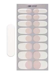 16片法式免UV凝胶美甲贴纸，粉白简约自粘凝胶美甲贴，不伤指甲，轻松DIY美甲，女士日常居家美甲贴