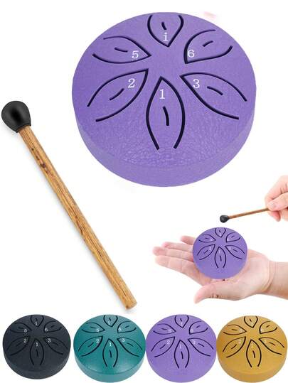 1pc 6-Note Hollow Mini Drum, Steel Spring Drum, Carbon Steel Hand Drum, Rain Drum, Percussion Instrument, Suitable For Beginners, Drum Toy, Outdoor Rain Drum Instrument, Camping, Meditation Or Yoga, Music