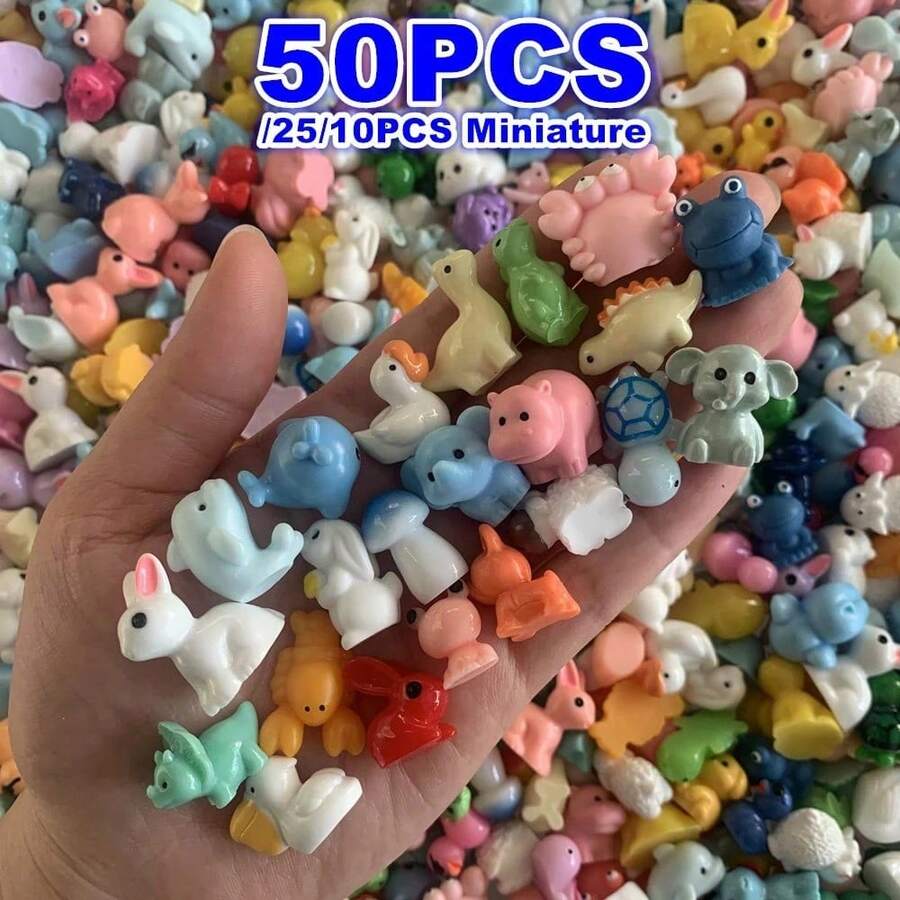 10/30/50个迷你树脂动物和蘑菇装饰品，色彩缤纷，适用于微缩景观、水族箱、盆栽仙女花园、家居装饰 - 彩色 - 查看 1