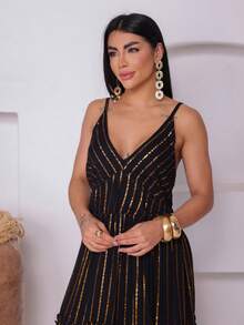 Boho Long Dress With Lurex Detail - Negro - Ver 7