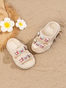 1 Pair Kids/Toddlers Summer Comfortable Soft Durable Non-Slip EVA Beach Vacation Casual Popcorn Slide Sandals - Beige - View 4