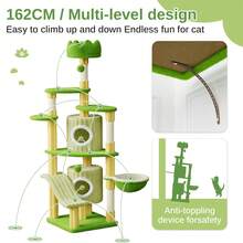 DOGAT Tall Cat Tree Tower 162cm 64 Inch Large Multi Level Indoor Cat Tree With Scratching Posts Condos Hammock Crown Bed Activity Centre For Kittens Multiple Cats And Apartments - Green - Green - View 5