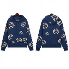 Denim Tears 'the Cotton Wreath' Style Print Hoodie, Long Sleeve Fashion Sweatshirt, Couple Matching Design, Designed For Both Men And Women.Navy Blue - 藏蓝色 - 查看 2