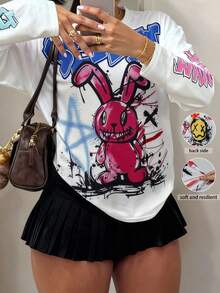 FQLWL Moda de Rua de Outono para Mulheres, Blusas com Estampa Gráfica de Manga Longa, Roupas Vintage, Blusas Femininas, Estilo Y2K, Looks para Sair e Ir a Baladas - Branco - Visão 6