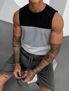 GRDR 1pc Men's Summer Casual Crew Neck Sleeveless Tank Top - Black - View 4