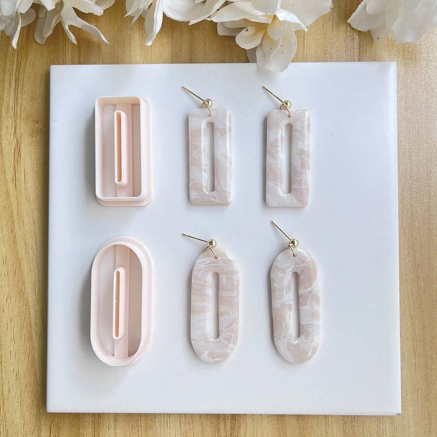 1pc/2pcs The Soft Pottery Mold With Simple Geometric Shapes Is Suitable For Novice DIY Craftsmen To Make Soft Pottery Handmade Earrings - Apricot - View 1
