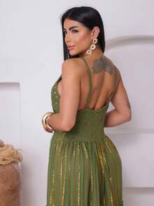 Vestido Longo Boho indiano detalhe Lurex - Verde - Visão 7